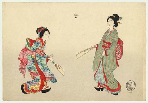 Tranh vẽ hai người phụ nữ chơi Hanetsuki, khoảng thời Edo.